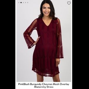 PinkBlush Burgundy  Mesh Overlay Maternity Dress